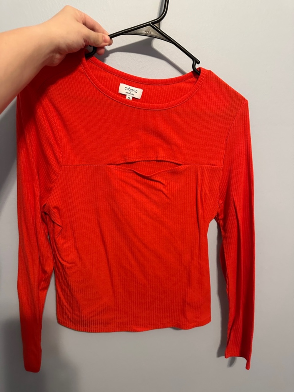 crown & ivy bright red ribbed long sleeve top with front cutout
